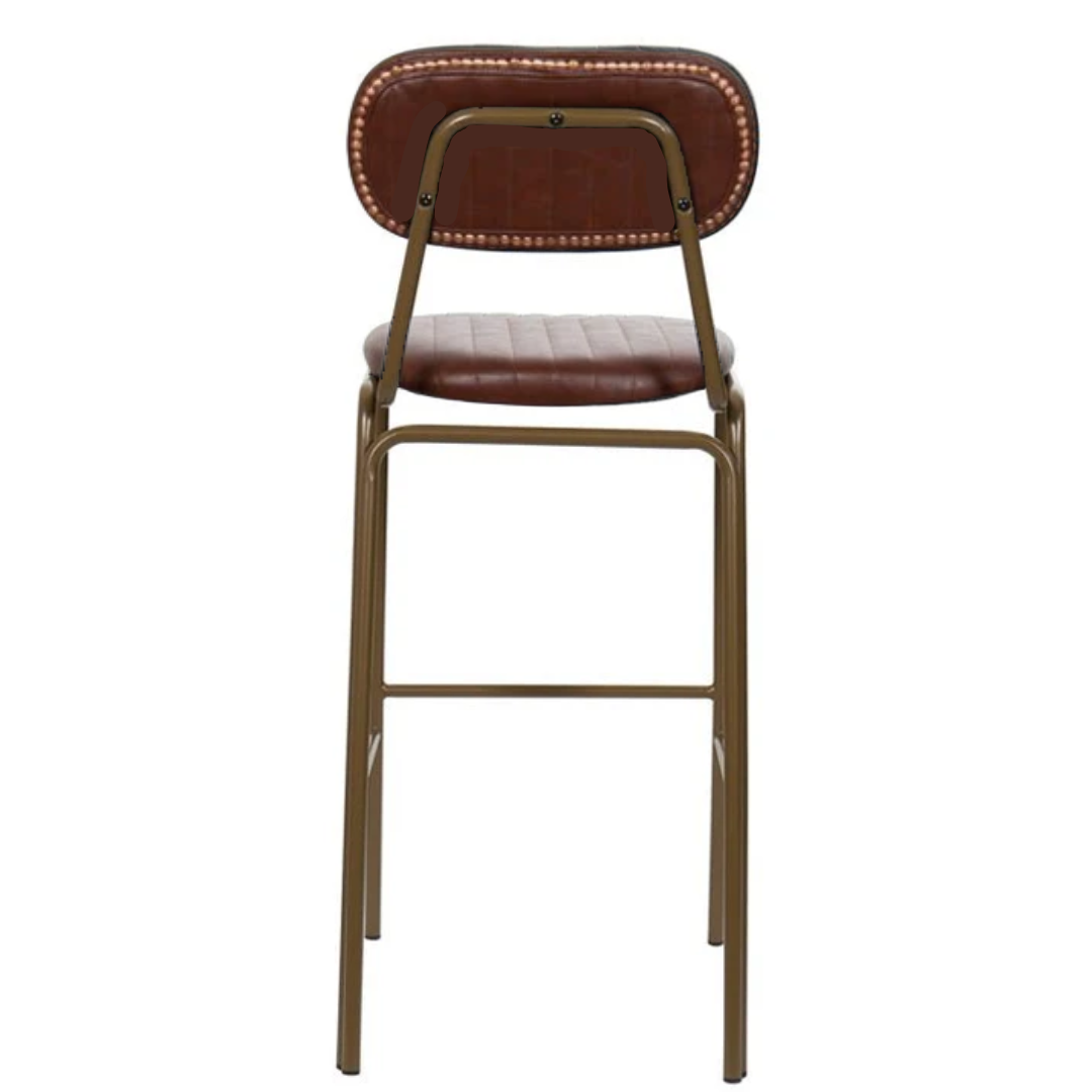 Taburete de bar vintage acero dorado y semi piel marrón Atila H75