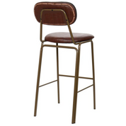 Taburete de bar vintage acero dorado y semi piel marrón Atila H75