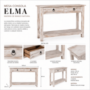 Mesa Consola Elma de Madera de Mango Natural 120 cm - Vintahome