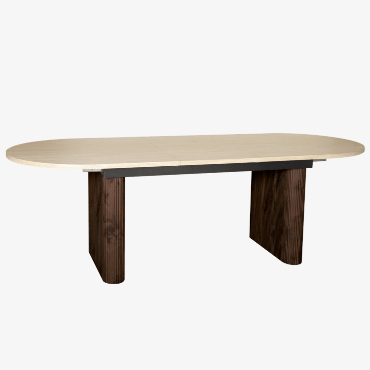 Mesa de comedor extensible ovalada Travertino-nogal 180-230 cms - Vintahome