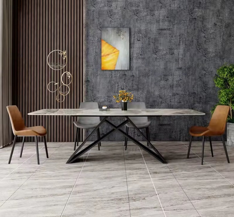 Mesa de comedor 200x100 piedra sinterizada y acero Maroon