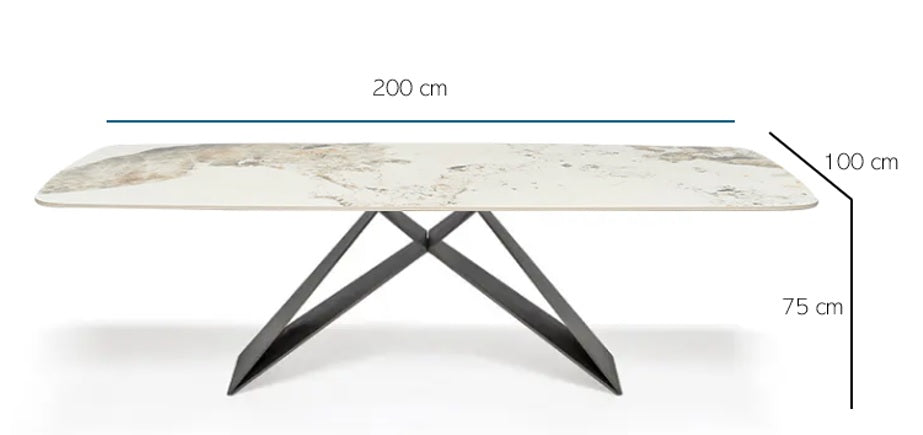 Mesa de comedor 200x100 piedra sinterizada y acero Maroon