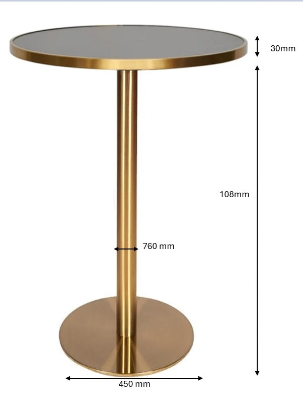 Mesa de bar alta redonda aro dorada piedra sinterizada 60-70Ø