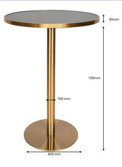 Mesa de bar alta redonda aro dorada piedra sinterizada 60-70Ø