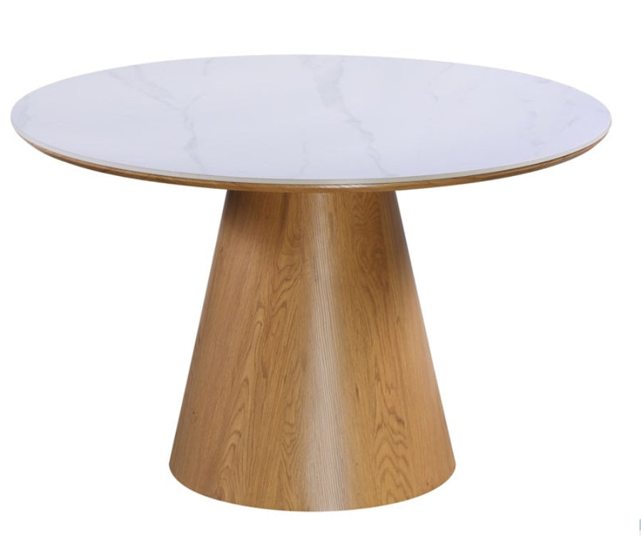 Mesa de comedor redonda Ø120 madera piedra sinterizada Zulema