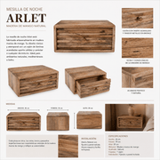 Mesilla de noche Arlet de madera de mango natural 45 cm - Vintahome