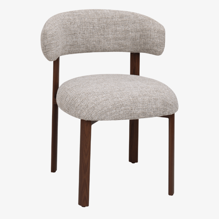 Silla de comedor ARWEN tapizada beige acabado nogal