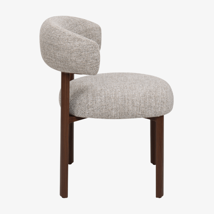Silla de comedor ARWEN tapizada beige acabado nogal