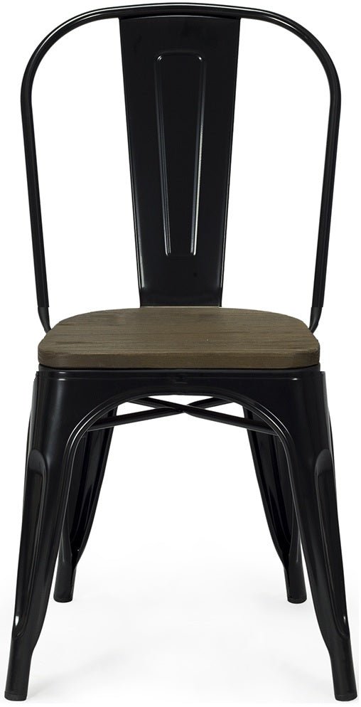 Silla Lix acero negro brillo madera oscura