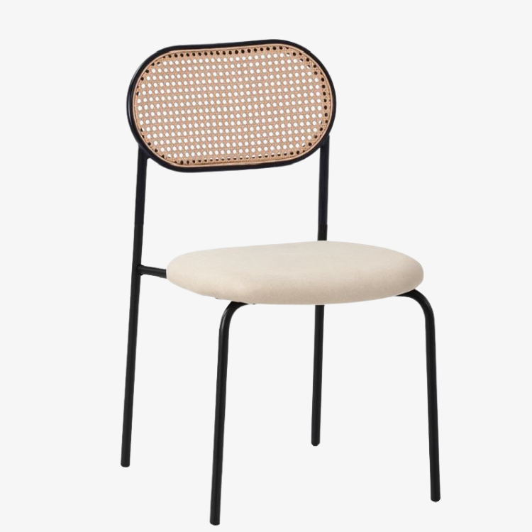 Silla de comedor ratán y terciopelo beige Magic