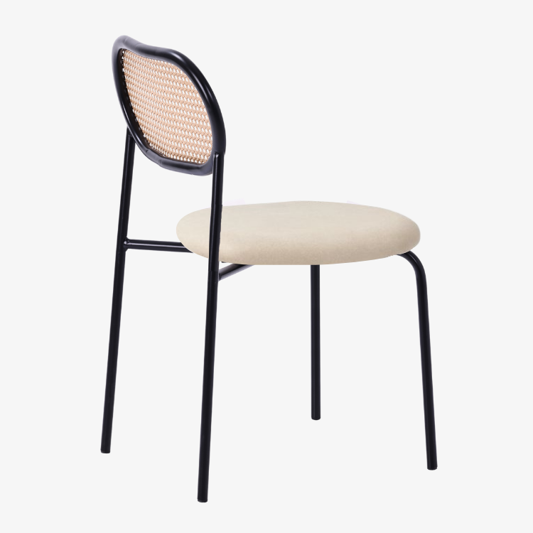 Silla de comedor ratán y terciopelo beige Magic