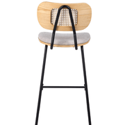 Taburete de bar H65 madera natural, ratán y tela beige Alan - Vintahome