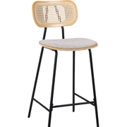 Taburete de bar H65 madera natural, ratán y tela beige Alan - Vintahome