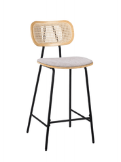 Taburete de bar H65 madera natural, ratán y tela beige Alan - Vintahome