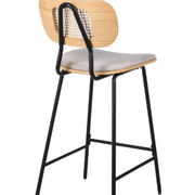 Taburete de bar H65 madera natural, ratán y tela beige Alan - Vintahome