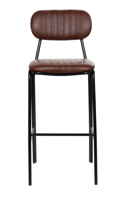 Taburete de bar vintage acero negro y semipiel Atila H75 marrón