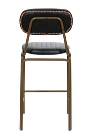 Taburete de bar vintage acero dorado y semi piel negro Atila H65