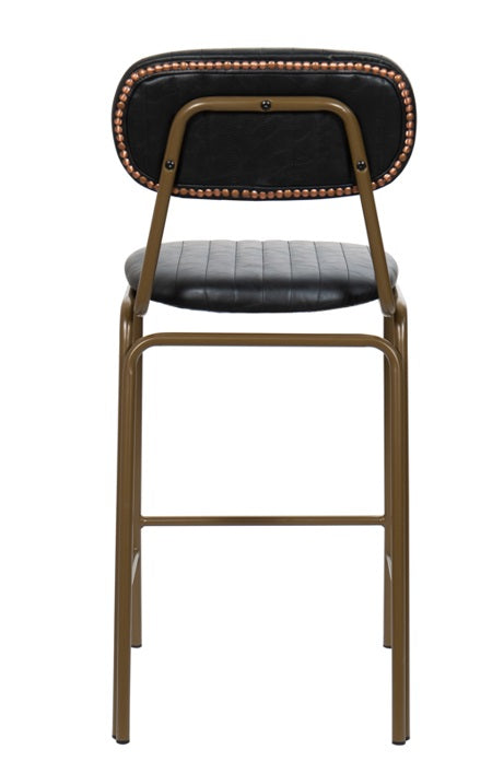 Taburete de bar vintage acero dorado y semi piel negro Atila H65