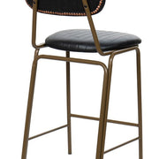 Taburete de bar vintage acero dorado y semi piel negro Atila H65