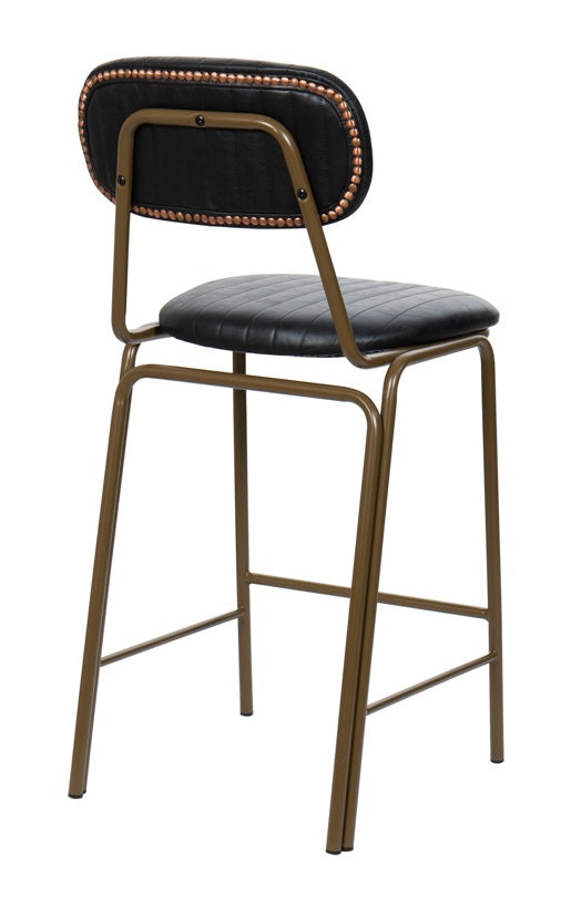 Taburete de bar vintage acero dorado y semi piel negro Atila H65