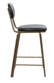 Taburete de bar vintage acero dorado y semi piel negro Atila H65