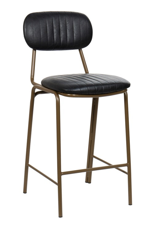 Taburete de bar vintage acero dorado y semi piel negro Atila H65