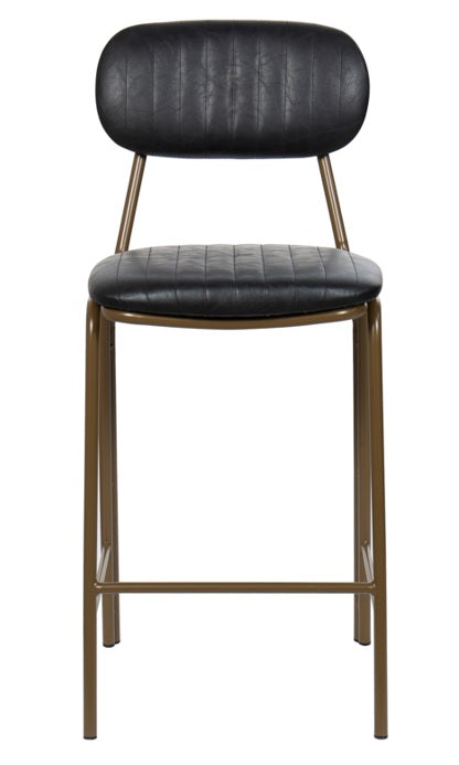 Taburete de bar vintage acero dorado y semi piel negro Atila H65