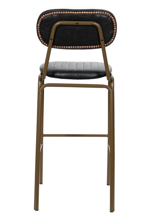 Taburete de bar vintage acero dorado y semi piel negro Atila H75