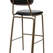Taburete de bar vintage acero dorado y semi piel negro Atila H75
