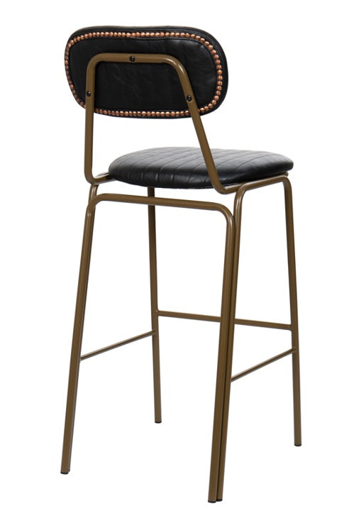 Taburete de bar vintage acero dorado y semi piel negro Atila H75