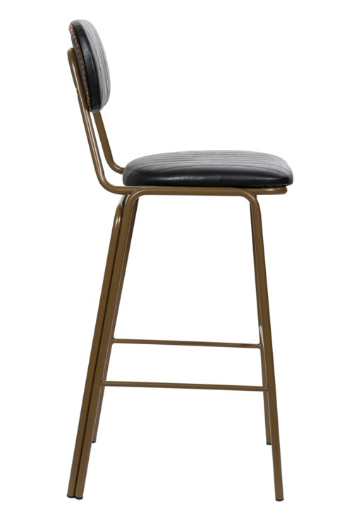 Taburete de bar vintage acero dorado y semi piel negro Atila H75