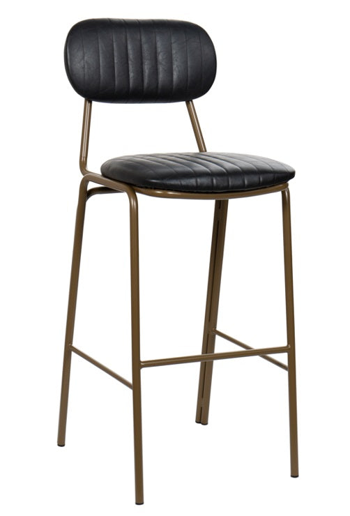 Taburete de bar vintage acero dorado y semi piel negro Atila H75