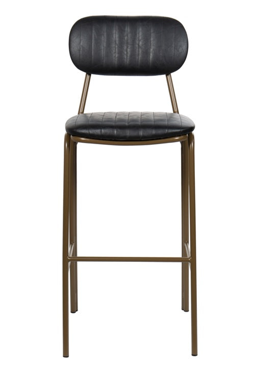 Taburete de bar vintage acero dorado y semi piel negro Atila H75