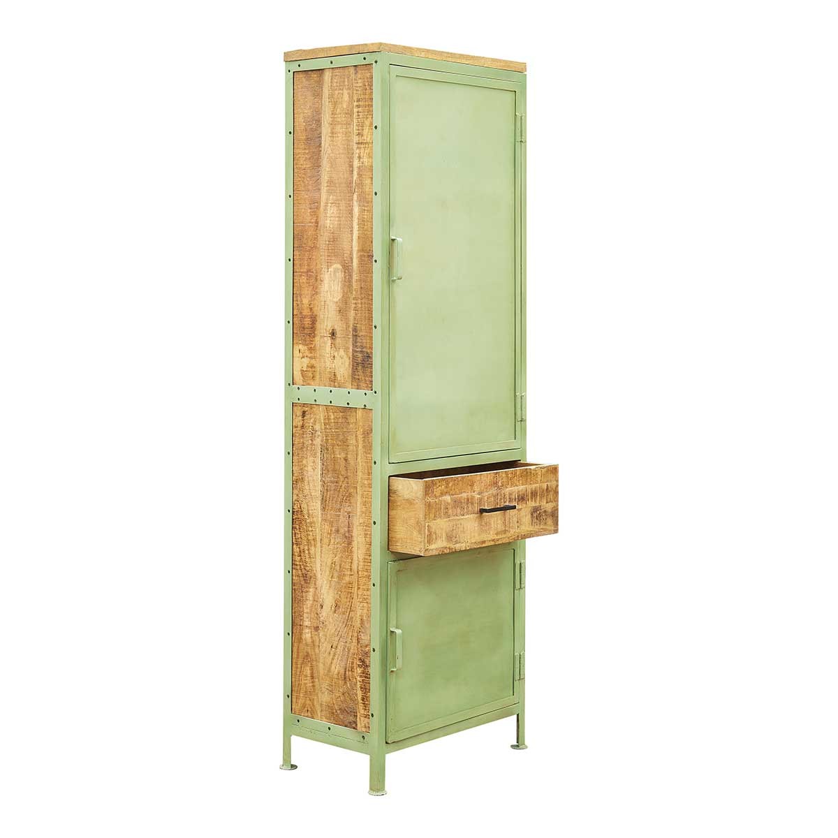 Armario de almacenamiento acero verde y madera Donald – Mueblestudio
