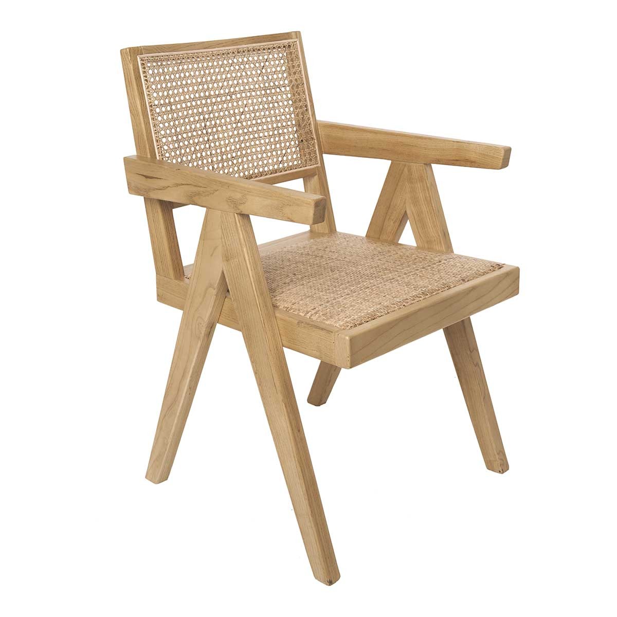 Silla de comedor madera y ratán reposabrazos Dana