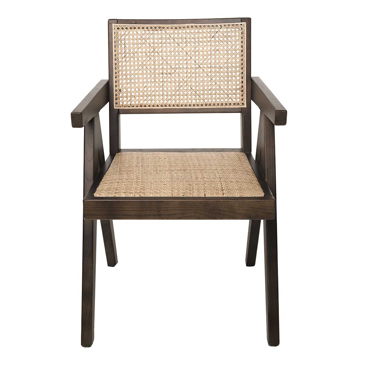 Silla de comedor madera y ratán reposabrazos Dana