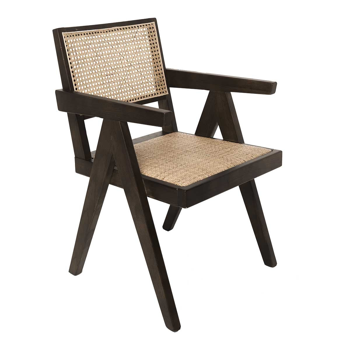 Silla de comedor madera y ratán reposabrazos Dana