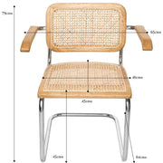 Silla de comedor madera y ratán reposabrazos Moba