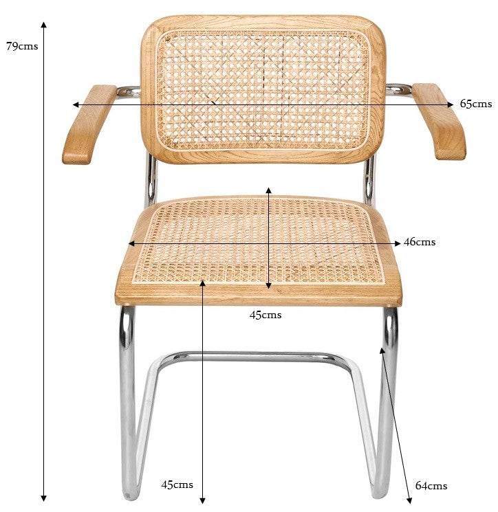 Silla de comedor madera y ratán reposabrazos Moba