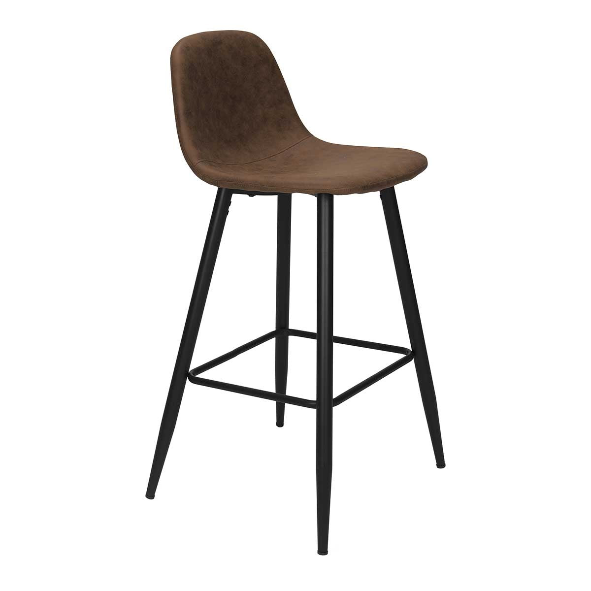 Taburete de bar acero negro microfibra marrón Thomas