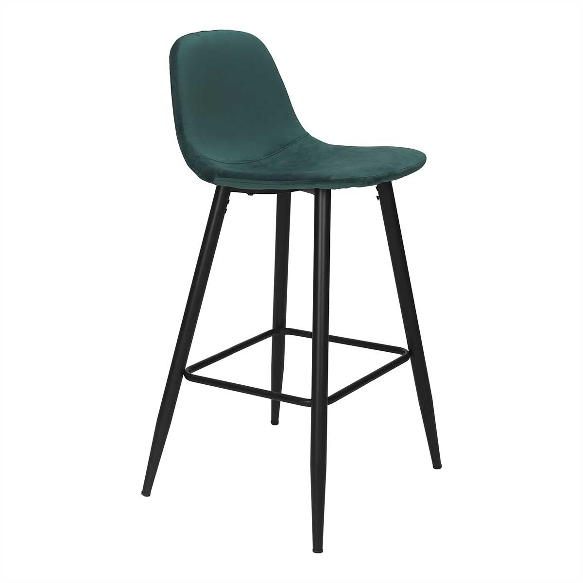 Taburete de bar acero negro terciopelo verde Thomas