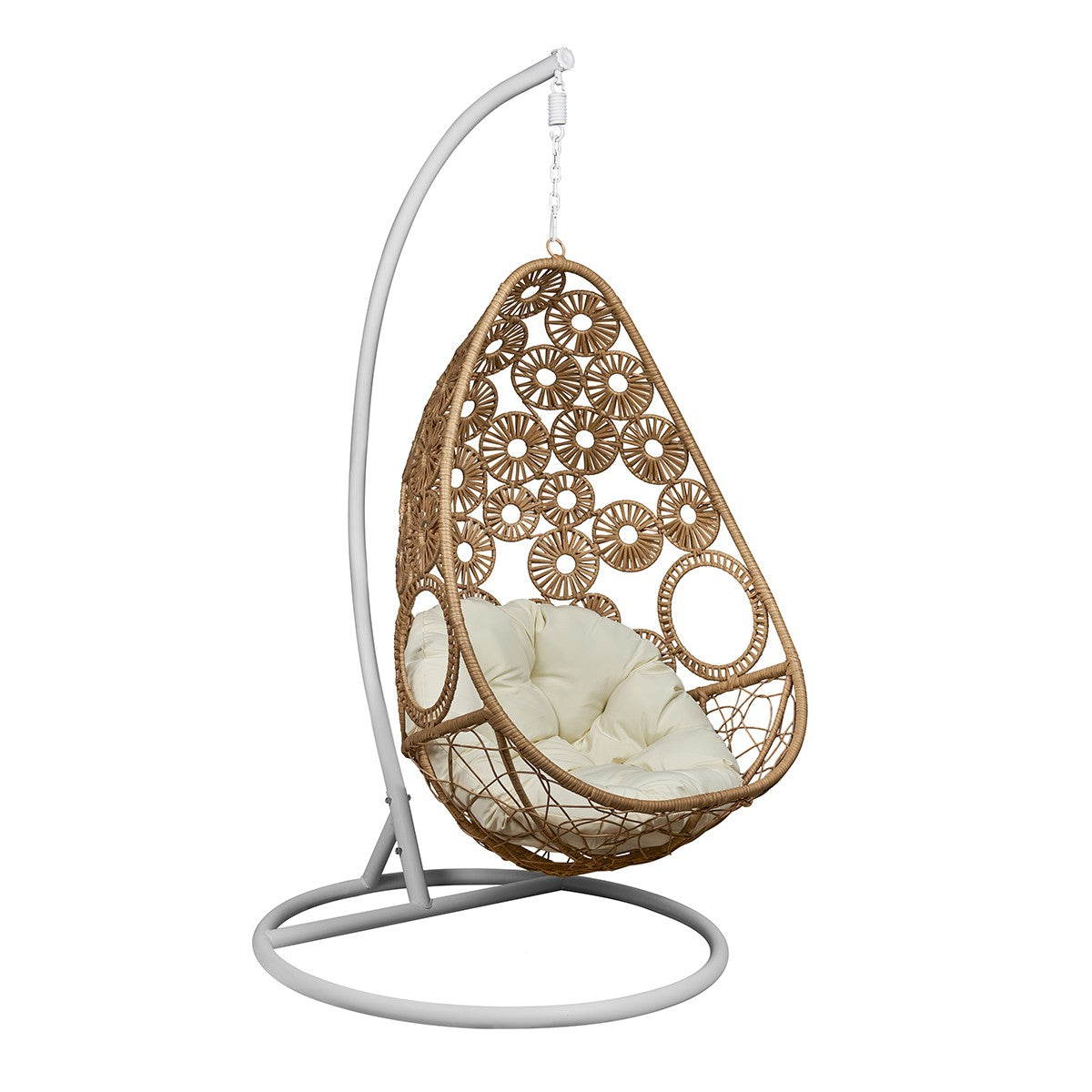 Sillón colgante ratán sintético natural base blanca Many