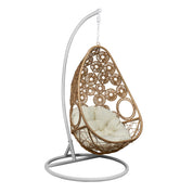 Sillón colgante ratán sintético natural base blanca Many