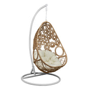 Sillón colgante ratán sintético natural base blanca Many