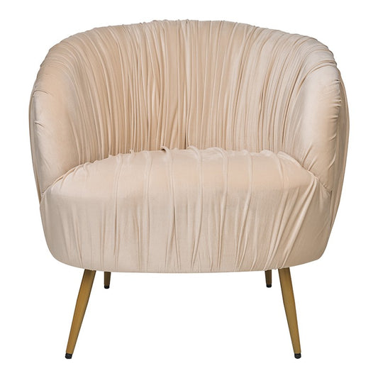 Sillón terciopelo plisado patas oro Carlo beige