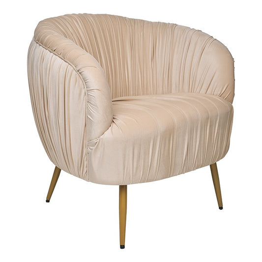 Sillón terciopelo plisado patas oro Carlo beige