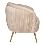 Sillón terciopelo plisado patas oro Carlo beige