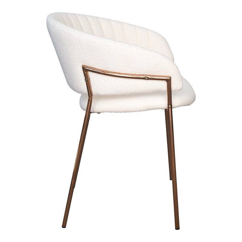 Silla de comedor bouclé blanco patas bronce Arisa