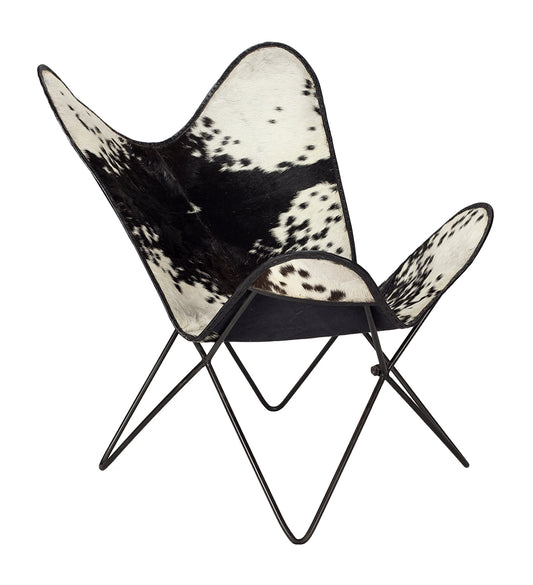 Silla vintage Butterfly piel vaca blanco negro