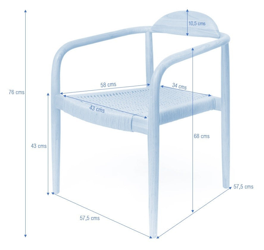 Silla comedor con brazos madera lacada negro y cuerda Carey